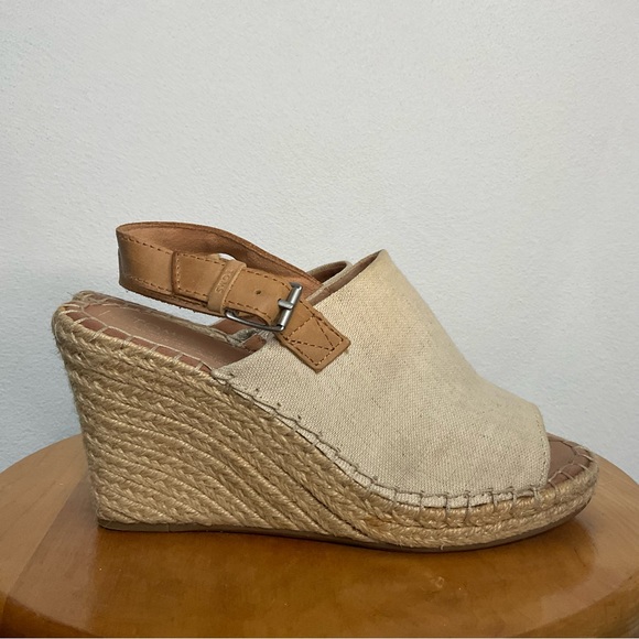 Toms Shoes - Toms Cream Canvas Wedge Sling Back Espadrilles Size 7 Spring Summer Comfort
